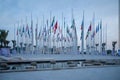 Flag Plaza in Doha, Qatar with 119 flags from countries with authorized diplomatic missions