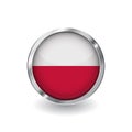 Flag of poland, button with metal frame and shadow. poland flag vector icon, badge with glossy effect and metallic border. Realist