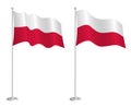 Flag of Poland on flagpole waving in the wind. Holiday design element. Checkpoint for map symbols. Isolated vector on white Royalty Free Stock Photo