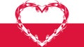 Flag of Poland with a large decorative floral heart in the flags colors in the middle