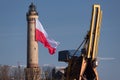 Flag of Poland at the lighthouse in Swinoujscie