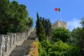 Flag of Portugal, Castle of Sao Jorge, Lisbon Royalty Free Stock Photo