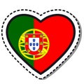 Flag Portugal heart sticker on white background. Vintage vector love badge. Template design element. National day.