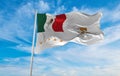 flag of presidential Mexico comandante supremo buques , Mexico at cloudy sky background on sunset, panoramic view. Mexican travel