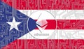 flag of Puerto Rico and ethereum coin, Integrated Circuit Board pattern. Ethereum Stock Growth. Conceptual image for investors in