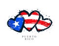 Flag of Puerto Rico in the form of three hearts. Brush strokes drawn by hand