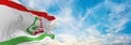 flag of Qiryat Gat , Israel at cloudy sky background on sunset, panoramic view. Israeli travel and patriot concept. copy space for