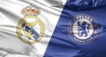 A flag with Real Madrid vs Chelsea match of champions league