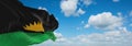 flag of Republic of Benin, africa at cloudy sky background, panoramic view. flag representing extinct country,ethnic group or