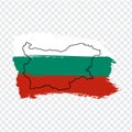 Flag Republic of Bulgaria from brush strokes and Blank map of Bulgaria. High quality map of Bulgaria and national flag on transpa