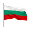 Flag of the Republic of Bulgaria in the wind on flagpole, isolated on white background