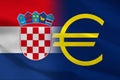 Flag of the Republic of Croatia fading into the Euro symbol flag