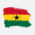 Flag Republic of Ghana from brush strokes and Blank map of Ghana. High quality map Ghana and national flag on transparent backgrou