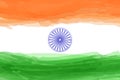 Flag of the Republic of India, tricolor with the symbol of wheel of ashoka chakra.National country symbol, watercolor strokes,