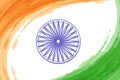 Flag of the Republic of India, tricolor with the symbol of wheel of ashoka chakra.National country symbol, watercolor strokes,