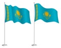 Flag of republic of Kazakhstan on flagpole waving in wind. Holiday design element. Checkpoint for map symbols. Isolated vector on