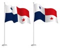 Flag of republic of panama on flagpole waving in wind. Holiday design element. Checkpoint for map symbols. Isolated vector on