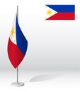 Flag of Republic of Philippines on flagpole for registration of solemn event, meeting foreign guests. National independence day of