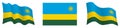 Flag of republic of Rwanda in static position and in motion, fluttering in wind in exact colors and sizes, on white background