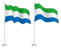 Flag of Republic of Sierra Leone on flagpole waving in wind. Holiday design element. Checkpoint for map symbols. Isolated vector