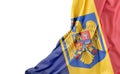 Flag of Romania with Coat of arms with empty space on the left. Isolated. 3D Rendering Royalty Free Stock Photo