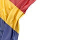Flag of Romania in the corner on white background. 3D rendering. Isolated Royalty Free Stock Photo