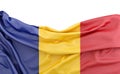 Flag of Romania isolated on white background with copy space above. 3D rendering Royalty Free Stock Photo