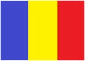 The flag of Romania with three vertical bands of blue yellow and red slim white borders rims