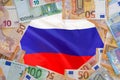 Flag Russia on the Euro banknotes background Royalty Free Stock Photo