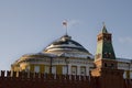 Flag of Russia flutters over walls Kremlin