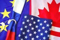 European Union, Canada, USA. The concept of sanctions for Russia Royalty Free Stock Photo