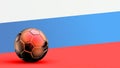 Flag of Russia with metal soccer ball, national soccer flag, soccer world cup, football european soccer, american and african Royalty Free Stock Photo
