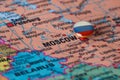 the Flag of russia in the world map. moscow. Royalty Free Stock Photo