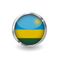 Flag of rwanda, button with metal frame and shadow. rwanda flag vector icon, badge with glossy effect and metallic border. Realist