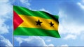 Flag of Sao Tome and Principe.Motion. The main colors of the flag are green, yellow, red and black. There are three