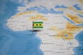 The Flag of sao tome and principe in the world map Royalty Free Stock Photo