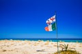 Flag of Sardinia on the beach, Sardinia, Italy, Europe Royalty Free Stock Photo