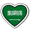 Flag Saudi Arabia heart sticker on white background. Vintage vector love badge. Template design element. National day.