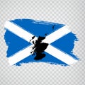 Flag of  Scotland from brush strokes. Blank map of Scotland. Great Britain. High quality map of Scotland and flag on transparent b Royalty Free Stock Photo