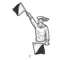 Flag semaphore letter C sketch raster illustration