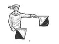 Flag semaphore letter F sketch raster illustration