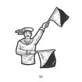 Flag semaphore letter W sketch raster illustration