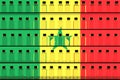 Flag of Senegal and multiple vaccine vials. Vaccination concept. 3D rendering