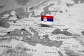 The Flag of Serbia in the World Map Royalty Free Stock Photo