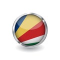 Flag of seychelles, button with metal frame and shadow. seychelles flag vector icon, badge with glossy effect and metallic border.