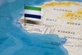 The Flag of Sierra Leone in the World Map Royalty Free Stock Photo