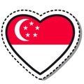 Flag Singapore heart sticker on white background. Vintage vector love badge. Template design element. National day.