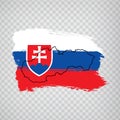 Flag Slovakia from brush strokes and Blank map Slovak Republic. High quality map Slovakia and flag on transparent background.