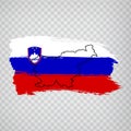 Flag Slovenia from brush strokes and Blank map Republic of Slovenia. High quality map Slovenia and flag on transparent background.