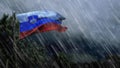 flag of Slovenia with rain and dark clouds, hail rain forecast symbol - nature 3D illustration